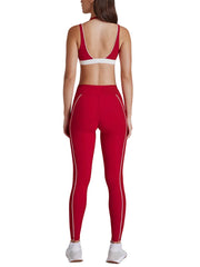 Kincey women's yoga activewear set: V-neck halter sports bra with matching shorts or leggings. Contrast stripe design, sizes S–XL. Shop yoga, gym & athleisure.