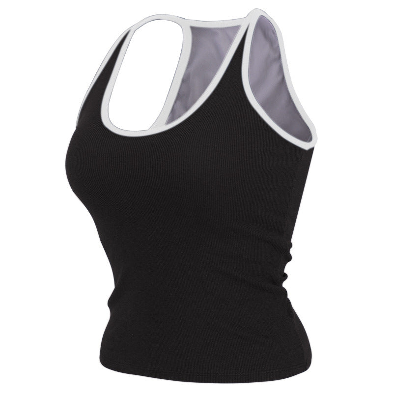 Sleeveless yoga tank with built-in bra pads for hassle-free workouts. Moisture-wicking, breathable fabric keeps you cool. Great for yoga, running, Pilates & gym sessions. Add to cart now!