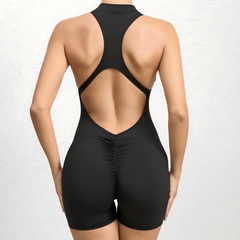 Stylish quick-dry pleated jumpsuit with high-waist hip-lifting fit. Seamless construction, front zipper for easy wear. Perfect for yoga, HIIT & gym workouts. Shop jumpsuits collection!