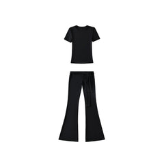 Stylish summer sports leisure suit featuring a sexy small round neck short-sleeved t-shirt and high-waist strap casual elastic boot-cut pants. Premium breathable fabric perfect for casual wear, sports & everyday activities. Shop Kincey now!