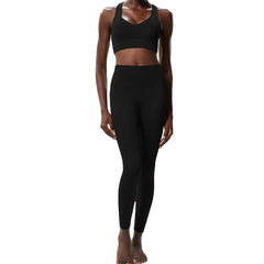Premium Lycra fitness yoga set with quick-dry technology. Two-piece nude activewear perfect for yoga, running, and fitness training. Superior stretch and support.