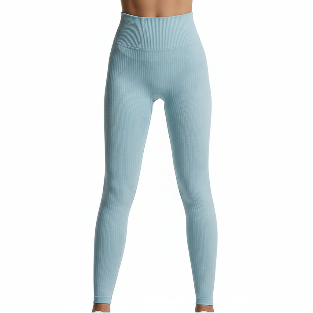 Premium threaded high waist fitness pants with hip lifting design. Quick-dry knit fabric, tight-fitting compression. Perfect for yoga and gym workouts.