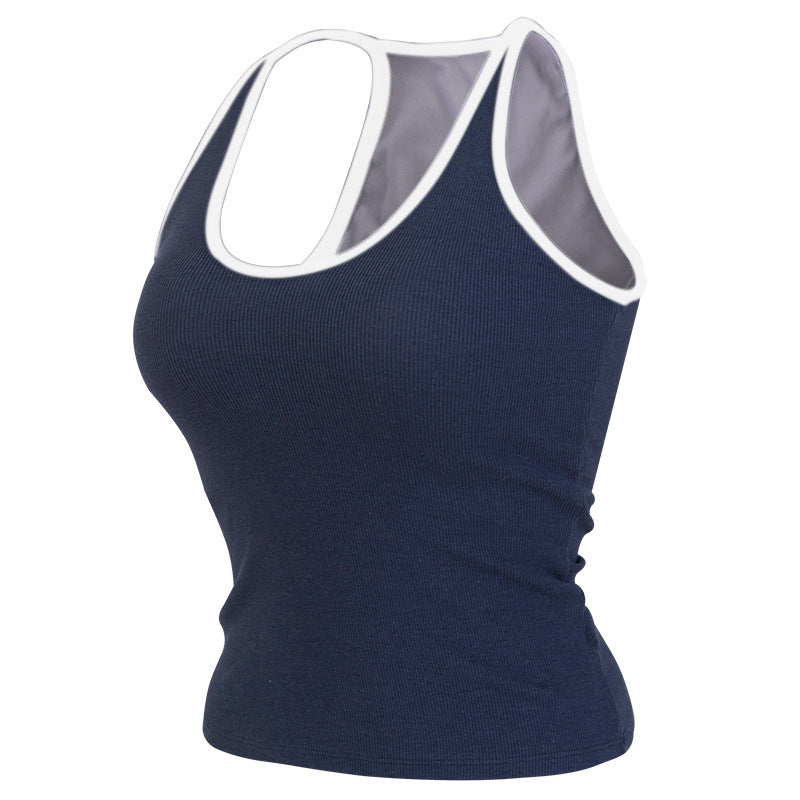 Sleeveless yoga tank with built-in bra pads for hassle-free workouts. Moisture-wicking, breathable fabric keeps you cool. Great for yoga, running, Pilates & gym sessions. Add to cart now!