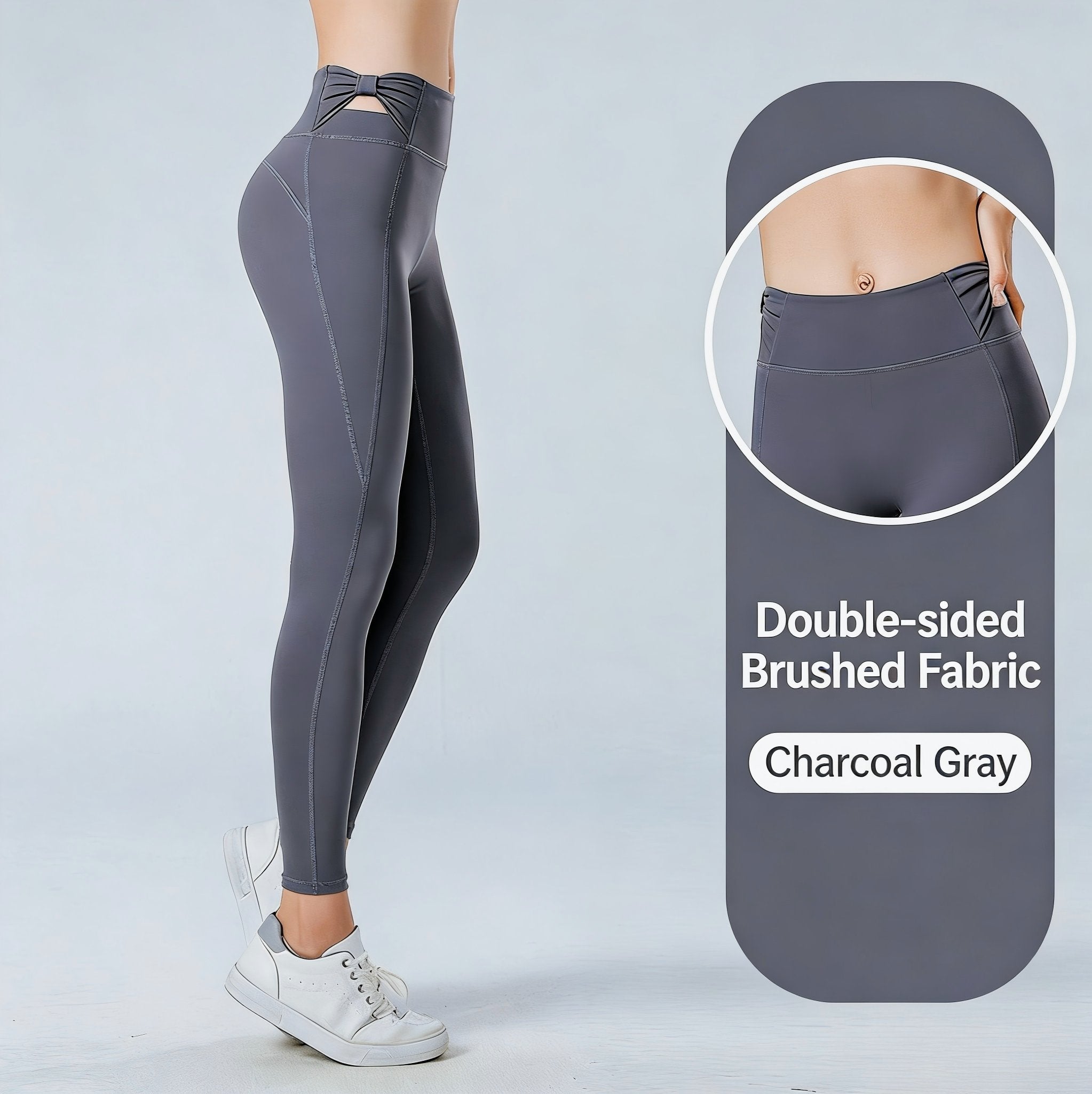 Flattering high-waist corset yoga pants with unique hip-lifting design. Double-sided brushed fabric, elegant bow detail. Ideal for yoga, running & fitness. Discover corset collection!