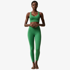 Premium Lycra fitness yoga set with quick-dry technology. Two-piece nude activewear perfect for yoga, running, and fitness training. Superior stretch and support.