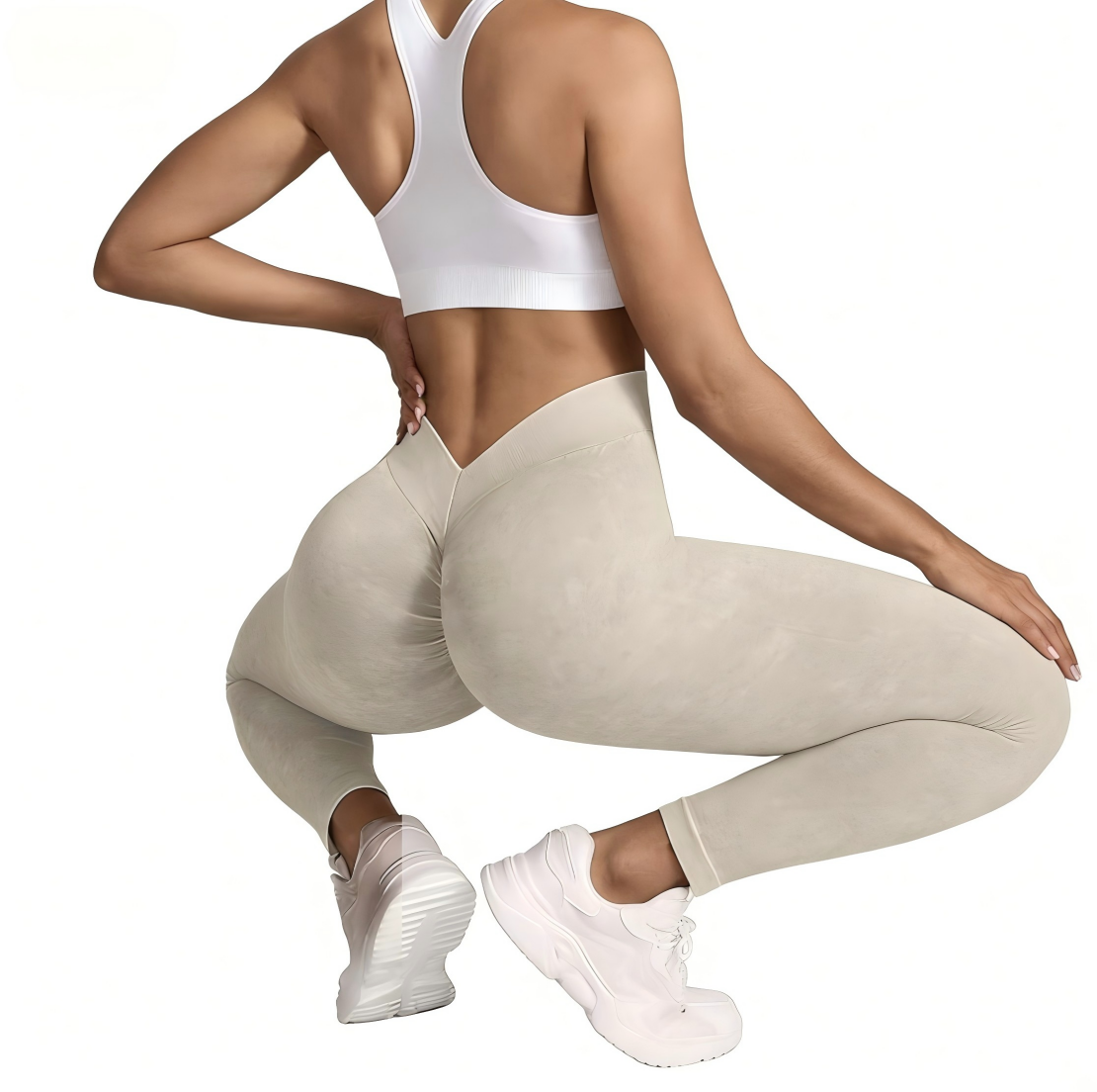 Luxurious sand-washed V-waist yoga leggings with hip-lifting technology. High-elastic, moisture-wicking fabric for superior comfort. Excellent for yoga, gym & casual wear. Explore sand-washed collection!