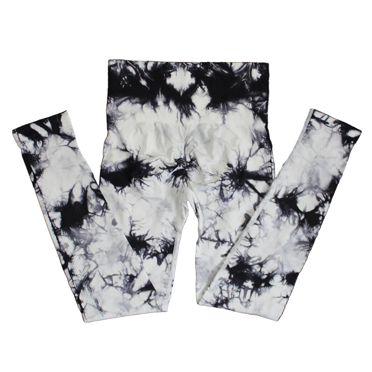 Vibrant seamless tie-dye yoga pants with high waist and peach hip lifting design. High-elastic compression leggings perfect for yoga and fitness.