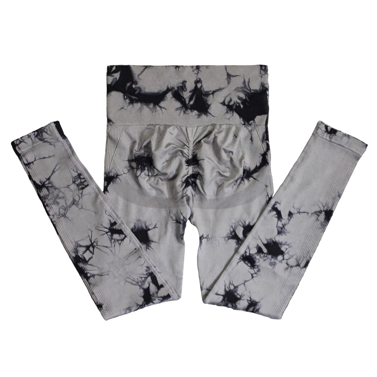 Vibrant seamless tie-dye yoga pants with high waist and peach hip lifting design. High-elastic compression leggings perfect for yoga and fitness.