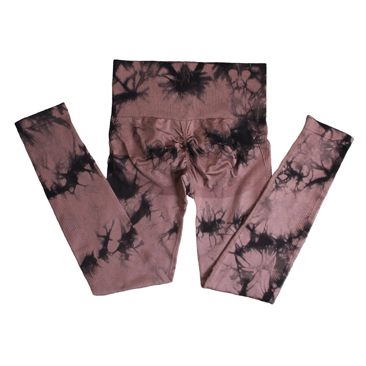 Vibrant seamless tie-dye yoga pants with high waist and peach hip lifting design. High-elastic compression leggings perfect for yoga and fitness.