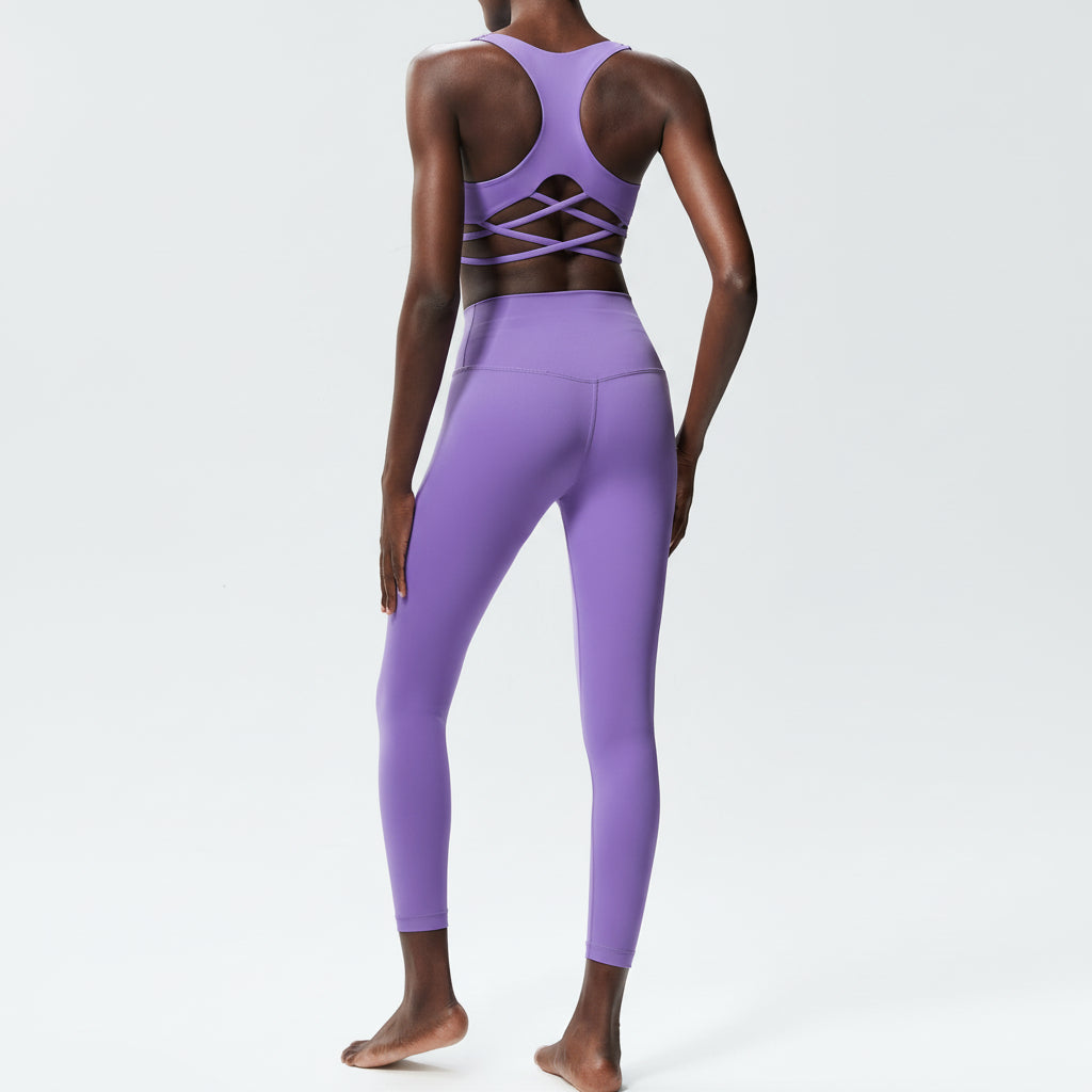 Premium Lycra fitness yoga set with quick-dry technology. Two-piece nude activewear perfect for yoga, running, and fitness training. Superior stretch and support.