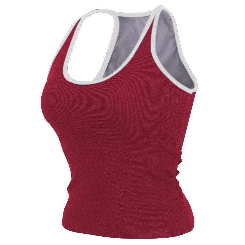 Sleeveless yoga tank with built-in bra pads for hassle-free workouts. Moisture-wicking, breathable fabric keeps you cool. Great for yoga, running, Pilates & gym sessions. Add to cart now!