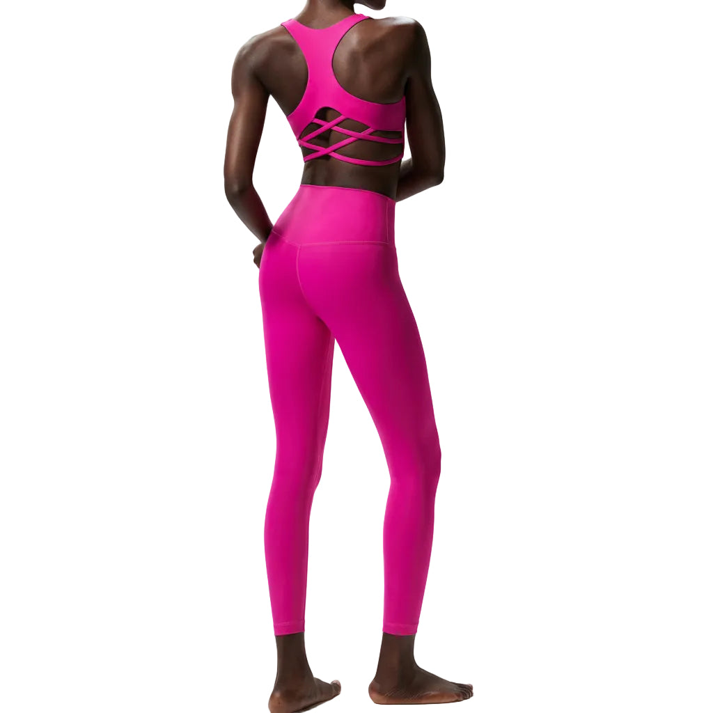 Premium Lycra fitness yoga set with quick-dry technology. Two-piece nude activewear perfect for yoga, running, and fitness training. Superior stretch and support.