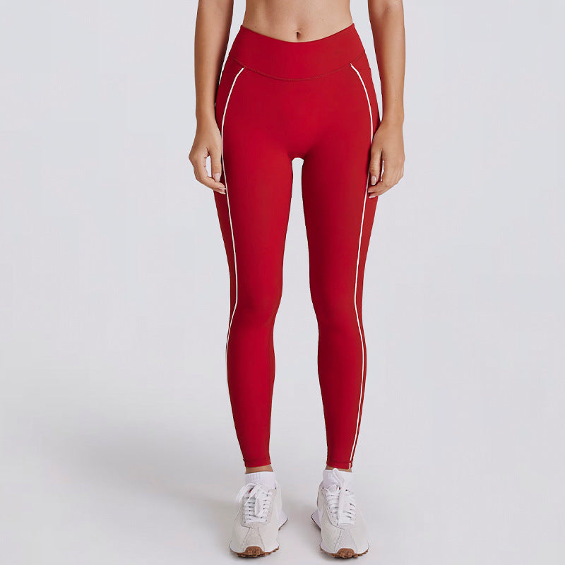 Kincey women's yoga activewear set: V-neck halter sports bra with matching shorts or leggings. Contrast stripe design, sizes S–XL. Shop yoga, gym & athleisure.