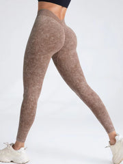 Luxurious sand-washed V-waist yoga leggings with hip-lifting technology. High-elastic, moisture-wicking fabric for superior comfort. Excellent for yoga, gym & casual wear. Explore sand-washed collection!