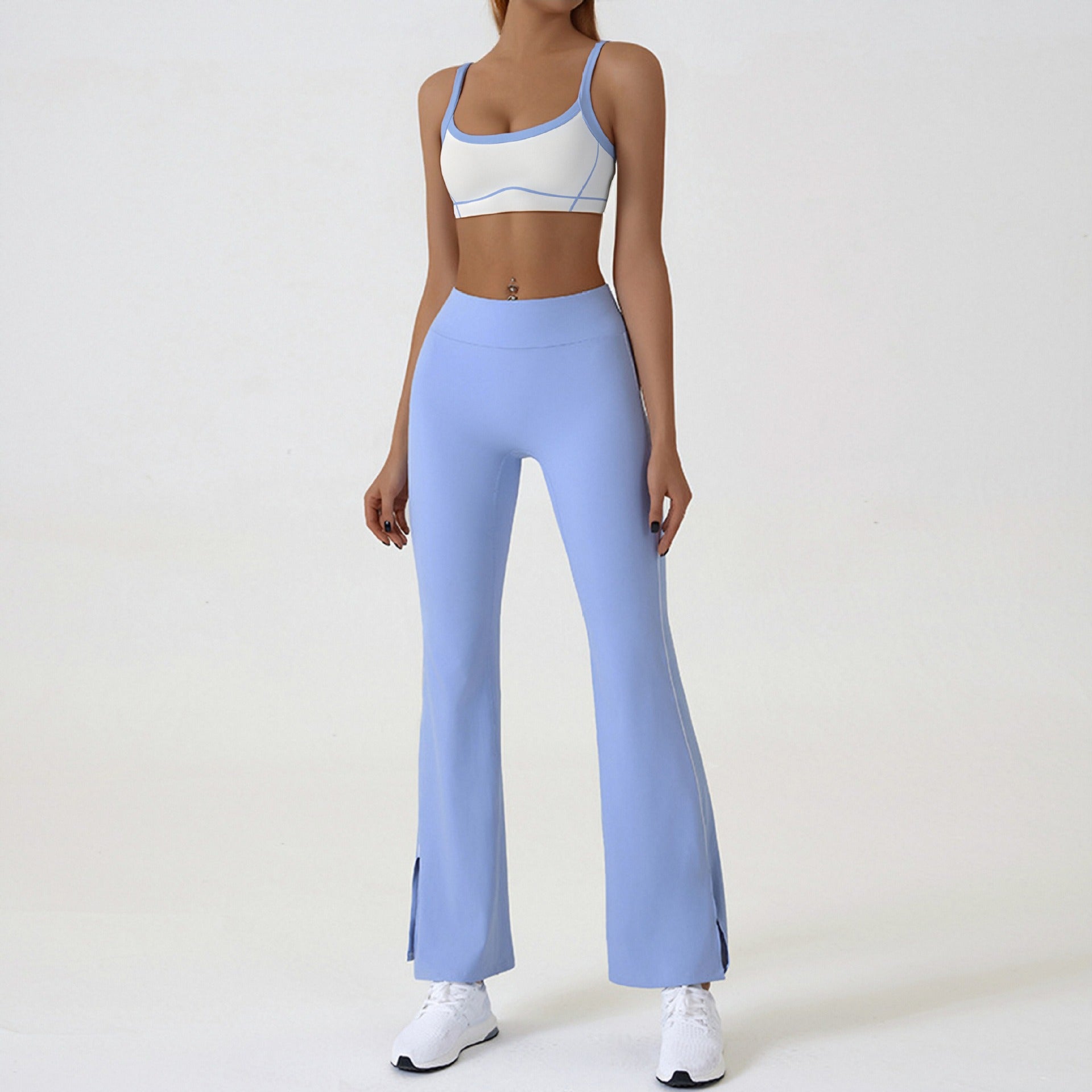 Shop Kincey's color-block yoga outfit for women. Slim-fit, naked-feel fabric with high-waist long pants. Quick-dry, 4-way stretch activewear for yoga & gym.