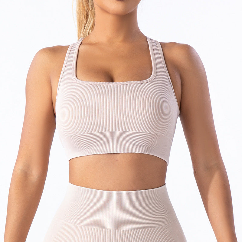 Complete 4-piece seamless yoga set with sports bra and high-waist leggings. Moisture-wicking, shockproof support for all-day comfort. Ideal for yoga, gym, HIIT & fitness training. Get the complete set today!